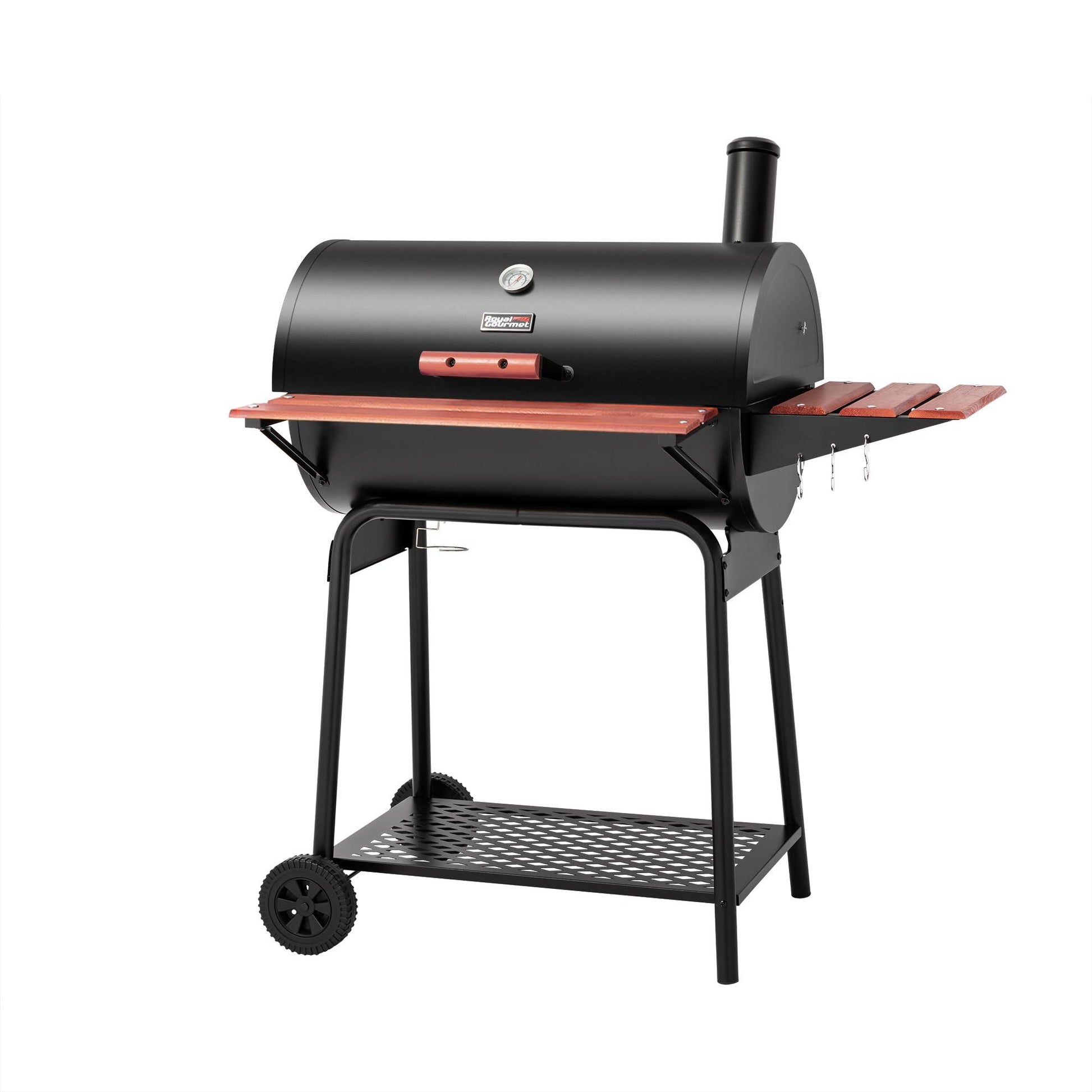 Royal Gourmet CC1830V 30 Barrel Charcoal Grill with Wood-Painted Side Front Table, 627 Square Inches Cooking Space, for Outdoor Backyard, Patio and Parties, Black - CookCave