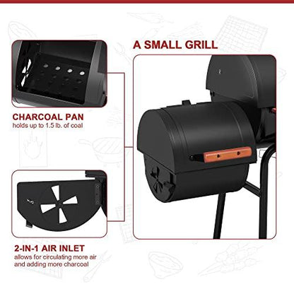 Royal Gourmet CC1830W 30 Barrel Charcoal Grill with Side Table, 627 Square Inches, Outdoor Backyard, Patio and Parties, Black - CookCave