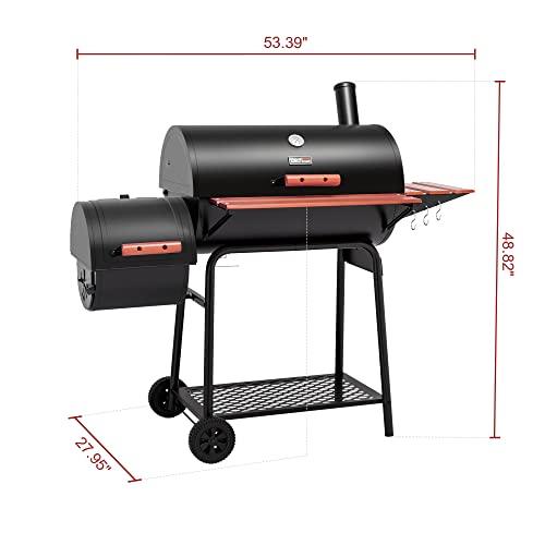 Royal Gourmet CC1830W 30 Barrel Charcoal Grill with Side Table, 627 Square Inches, Outdoor Backyard, Patio and Parties, Black - CookCave