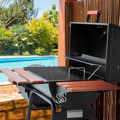 Royal Gourmet CC1830W 30 Barrel Charcoal Grill with Side Table, 627 Square Inches, Outdoor Backyard, Patio and Parties, Black - CookCave