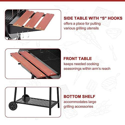 Royal Gourmet CC1830W 30 Barrel Charcoal Grill with Side Table, 627 Square Inches, Outdoor Backyard, Patio and Parties, Black - CookCave