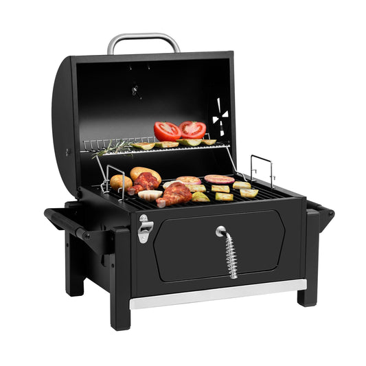Royal Gourmet CD1519 Portable Charcoal Grill with Two Side Handles, Compact Outdoor Charcoal Grill with Bottle Opener, for Travel Picnic Tailgate and Campsite Cooking, Black - CookCave