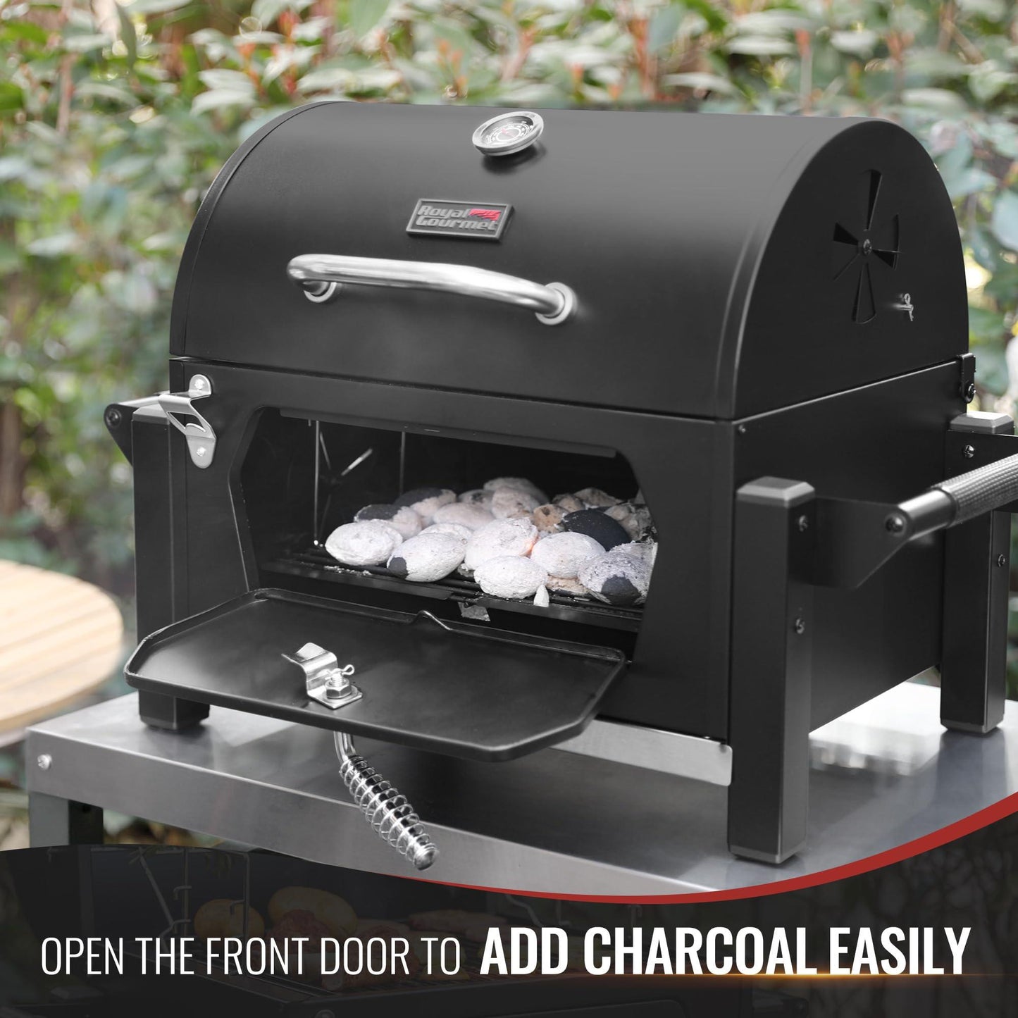 Royal Gourmet CD1519 Portable Charcoal Grill with Two Side Handles, Compact Outdoor Charcoal Grill with Bottle Opener, for Travel Picnic Tailgate and Campsite Cooking, Black - CookCave