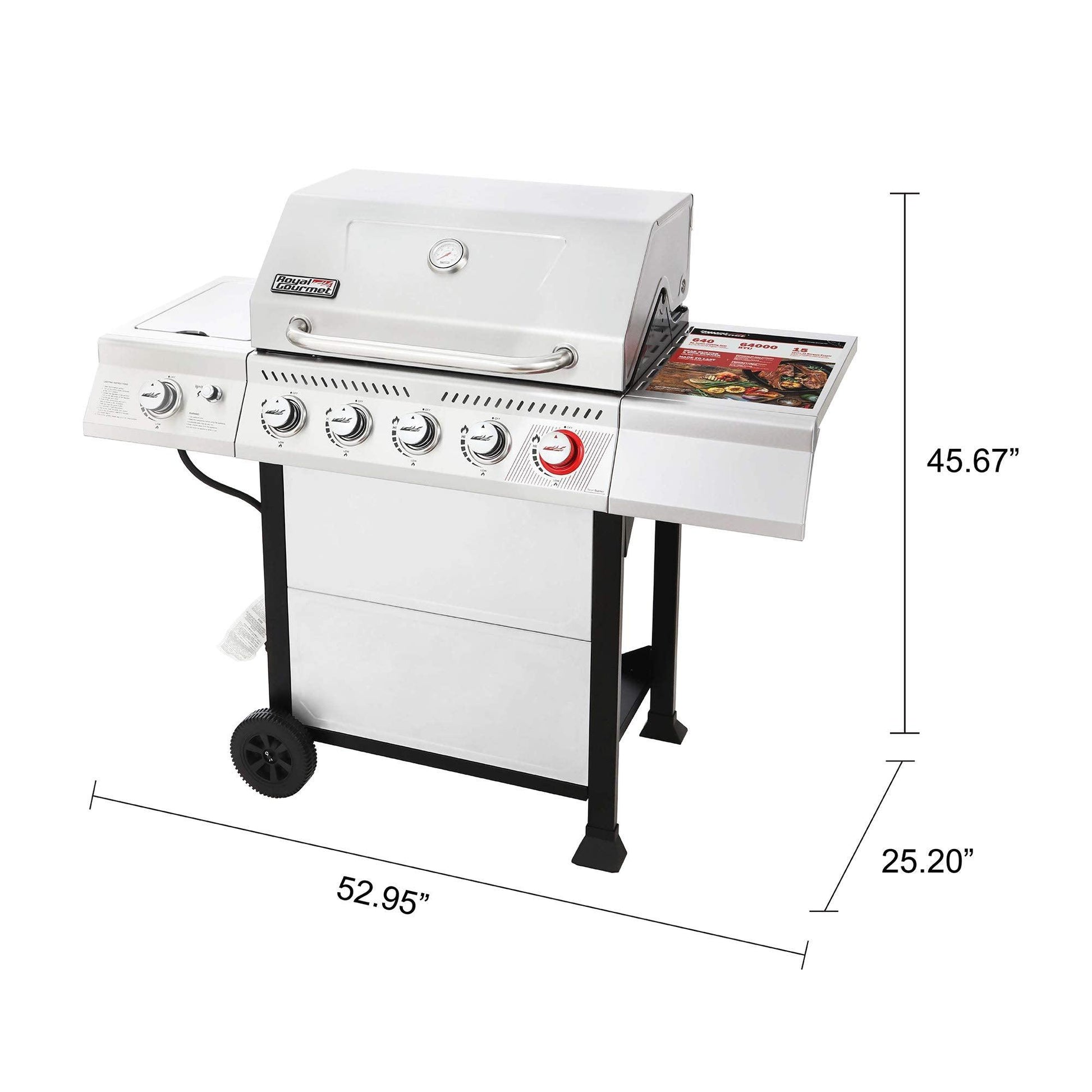 Royal Gourmet GA5401T 5-Burner BBQ Propane Grill with Sear Burner and Side Burner, Stainless Steel Barbecue Gas Grill for Outdoor Patio Garden Picnic Backyard Cooking, 64,000 BTU, Silver - CookCave