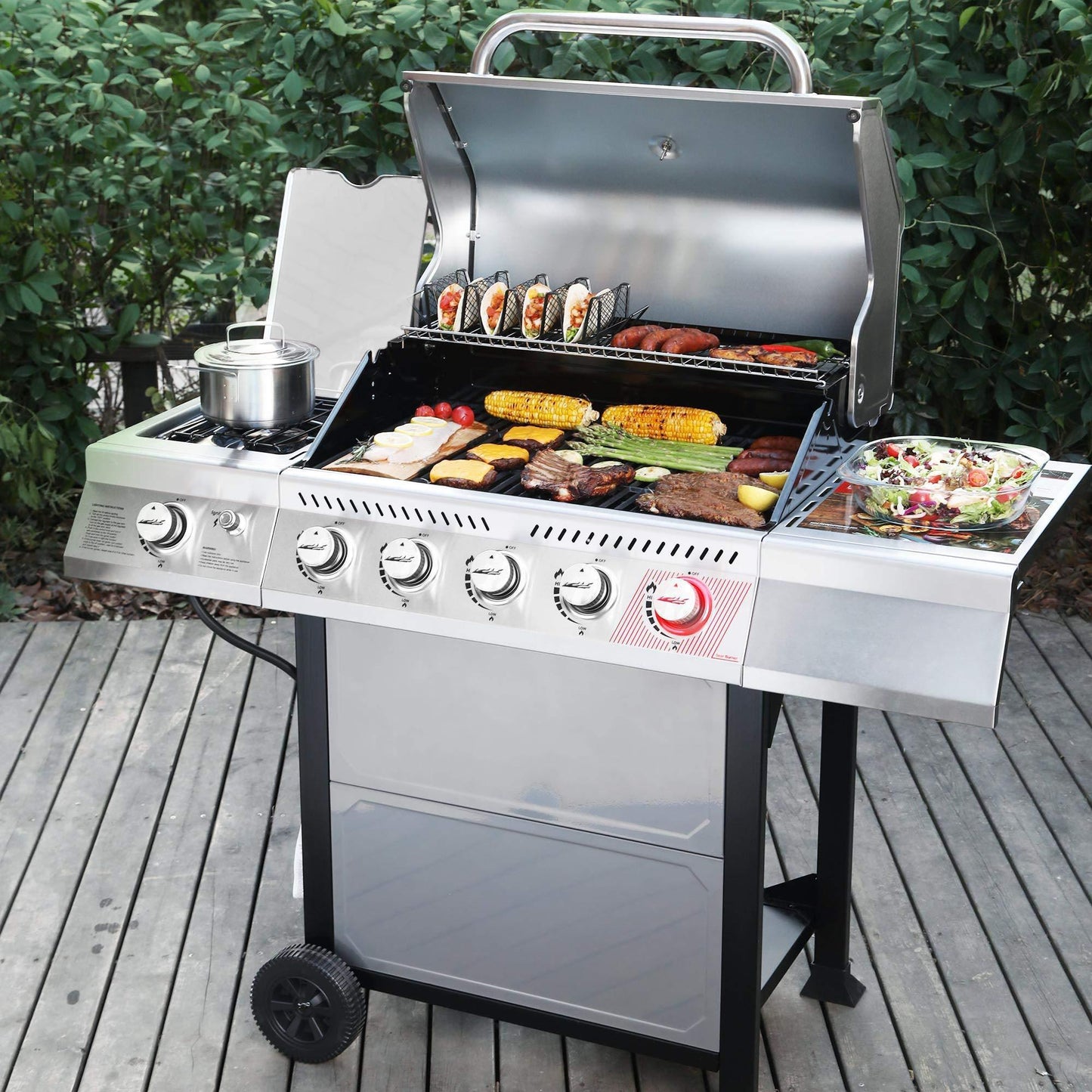 Royal Gourmet GA5401T 5-Burner BBQ Propane Grill with Sear Burner and Side Burner, Stainless Steel Barbecue Gas Grill for Outdoor Patio Garden Picnic Backyard Cooking, 64,000 BTU, Silver - CookCave