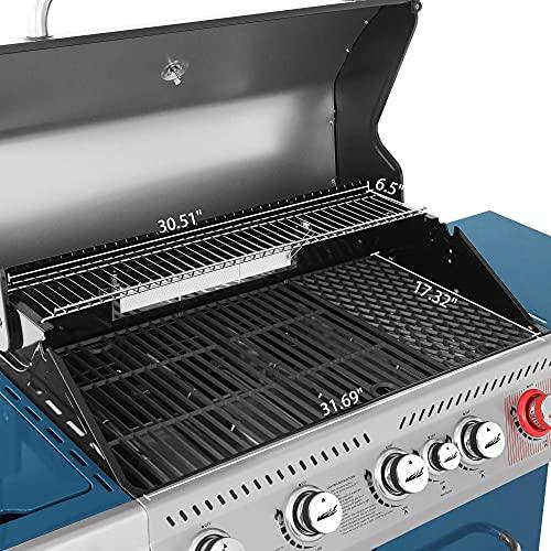 Royal Gourmet GA5403B 5-Burner BBQ Cabinet Style Propane Gas Grill with Rotisserie Kit, Sear Burner, Rear Burner and Side Burner, 74,000 BTU Patio Picnic Backyard, Outdoor Party, Blue - CookCave