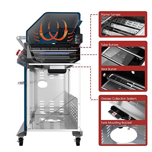 Royal Gourmet GA5403B 5-Burner BBQ Cabinet Style Propane Gas Grill with Rotisserie Kit, Sear Burner, Rear Burner and Side Burner, 74,000 BTU Patio Picnic Backyard, Outdoor Party, Blue - CookCave