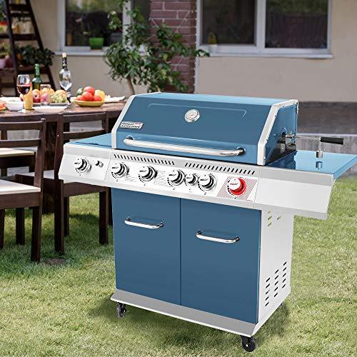 Royal Gourmet GA5403B 5-Burner BBQ Cabinet Style Propane Gas Grill with Rotisserie Kit, Sear Burner, Rear Burner and Side Burner, 74,000 BTU Patio Picnic Backyard, Outdoor Party, Blue - CookCave