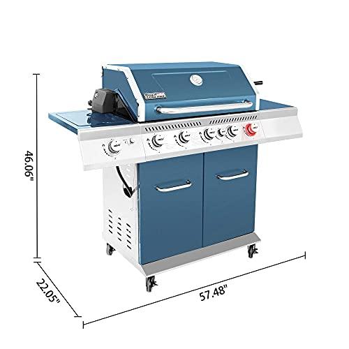 Royal Gourmet GA5403B 5-Burner BBQ Cabinet Style Propane Gas Grill with Rotisserie Kit, Sear Burner, Rear Burner and Side Burner, 74,000 BTU Patio Picnic Backyard, Outdoor Party, Blue - CookCave