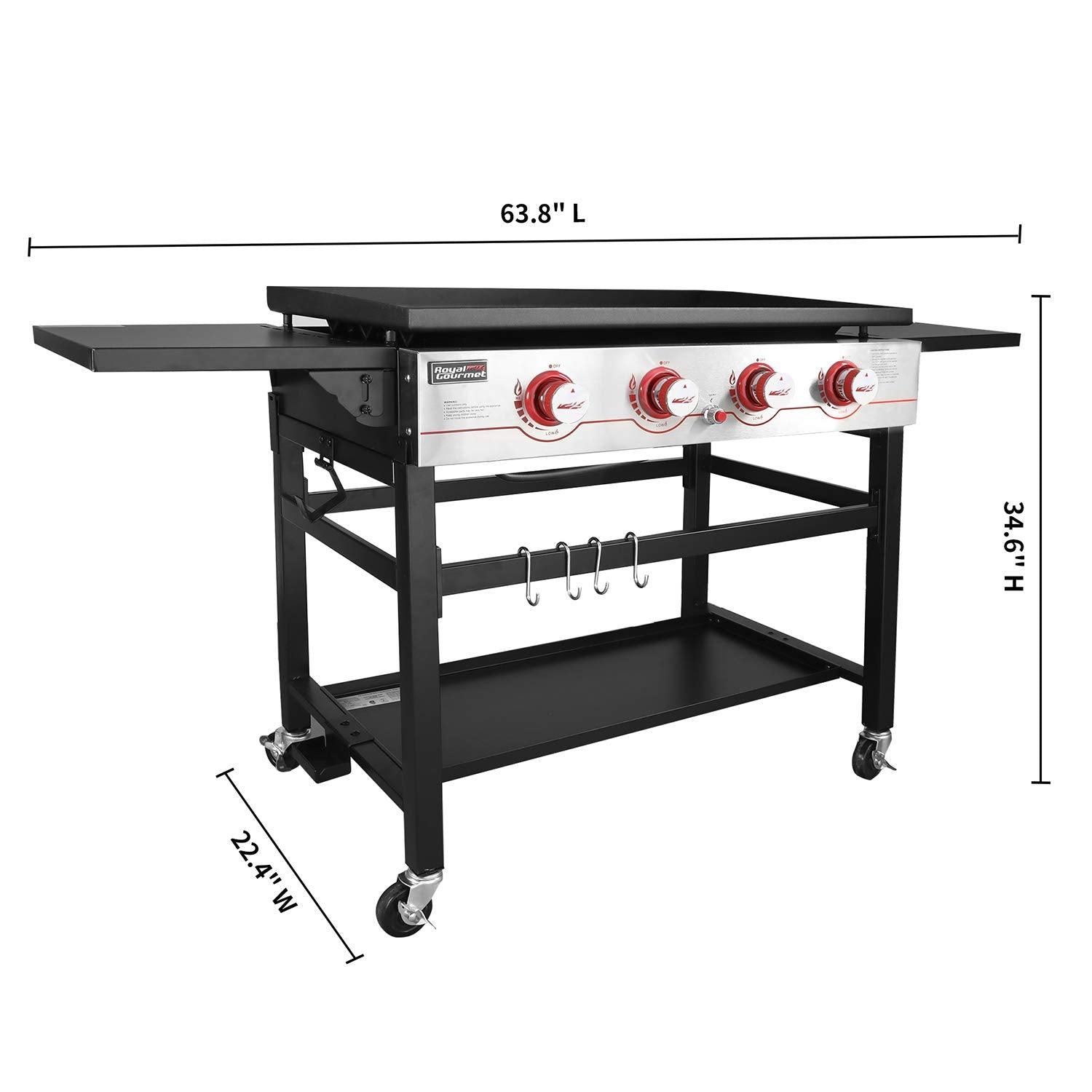 Royal Gourmet GB4000 36-inch 4-Burner Flat Top Propane Gas Grill Griddle, for BBQ, Camping, Red - CookCave