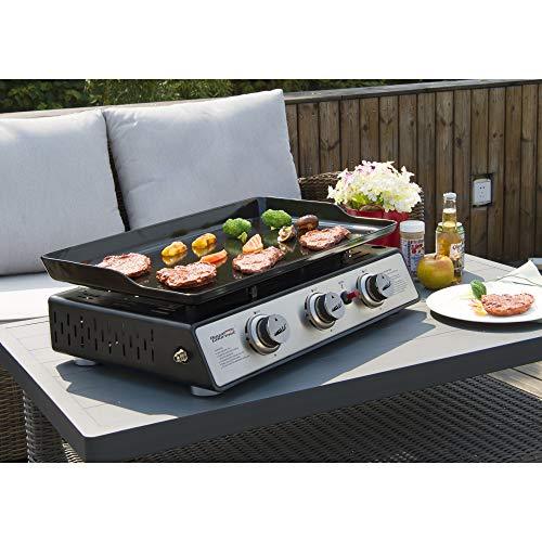 Royal Gourmet PD1301S Portable 24-Inch 3-Burner Table Top Gas Grill Griddle with Cover, 25,500 BTUs, Outdoor Cooking Camping or Tailgating, Black - CookCave