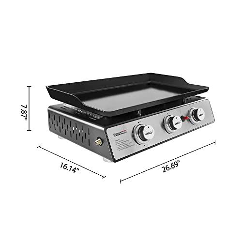 Royal Gourmet PD1301S Portable 24-Inch 3-Burner Table Top Gas Grill Griddle with Cover, 25,500 BTUs, Outdoor Cooking Camping or Tailgating, Black - CookCave