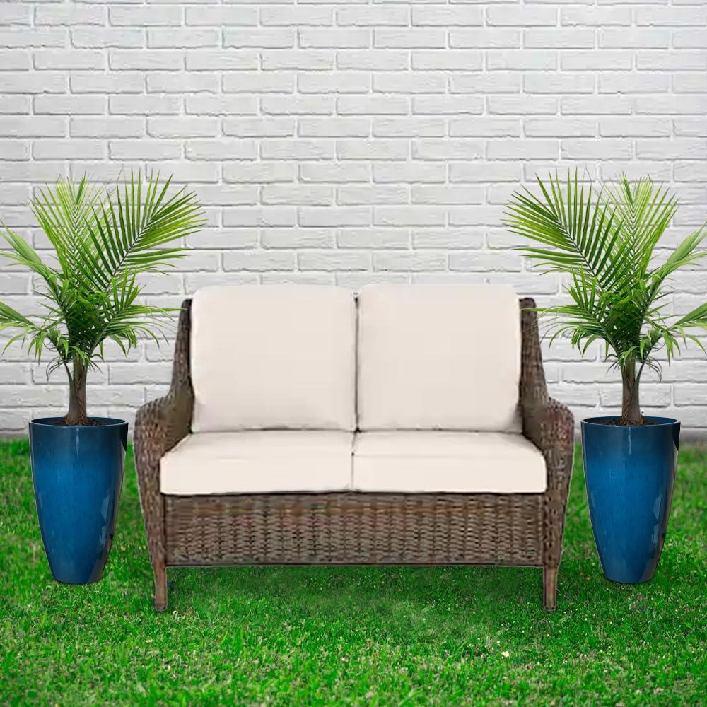 RUBBER BOND Plastic Plant Pots 2 Pack - Modern Indoor/Outdoor Planters for Home Decor - Weather-Resistant Large Flower Pots - Lightweight 22 Inches Tall Planters - Blue Glossy Round Pots for Plants - CookCave