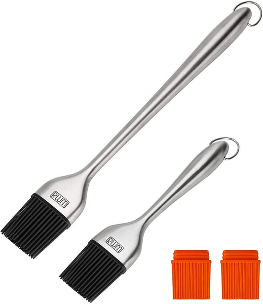 Rwm Basting Brush - Grilling BBQ Baking, Pastry and Oil Stainless Steel Brushes with Back up Silicone Brush Heads(Orange) for Kitchen Cooking & Marinating, Dishwasher - CookCave