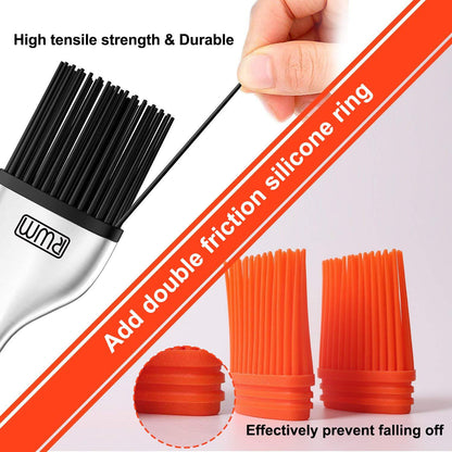 Rwm Basting Brush - Grilling BBQ Baking, Pastry and Oil Stainless Steel Brushes with Back up Silicone Brush Heads(Orange) for Kitchen Cooking & Marinating, Dishwasher - CookCave