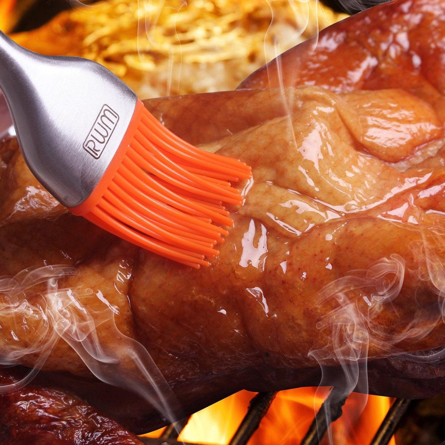 Rwm Basting Brush - Grilling BBQ Baking, Pastry and Oil Stainless Steel Brushes with Back up Silicone Brush Heads(Orange) for Kitchen Cooking & Marinating, Dishwasher - CookCave