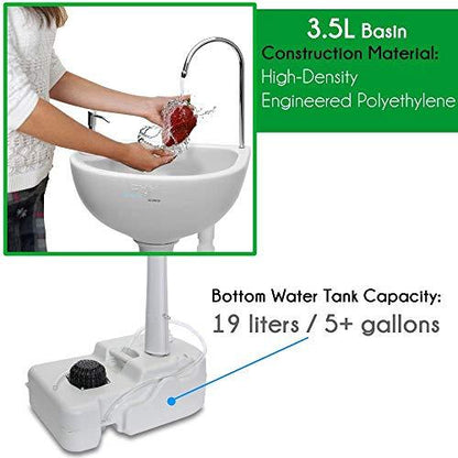 SereneLife Portable Camping Sink w/Towel Holder & Soap Dispenser-19L Water Capacity Hand Wash Basin Stand w/Rolling Wheels-for Outdoor Events, Gatherings, Worksite & Camping- SLCASN18, Standard, White - CookCave