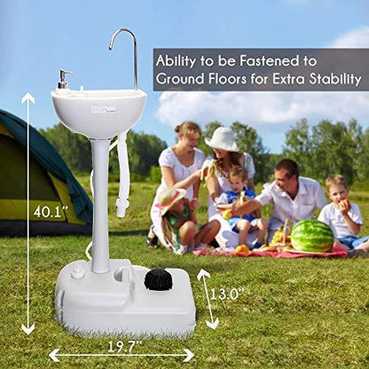 SereneLife Portable Camping Sink w/Towel Holder & Soap Dispenser-19L Water Capacity Hand Wash Basin Stand w/Rolling Wheels-for Outdoor Events, Gatherings, Worksite & Camping- SLCASN18, Standard, White - CookCave