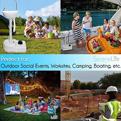 SereneLife Portable Camping Sink w/Towel Holder & Soap Dispenser-19L Water Capacity Hand Wash Basin Stand w/Rolling Wheels-for Outdoor Events, Gatherings, Worksite & Camping- SLCASN18, Standard, White - CookCave