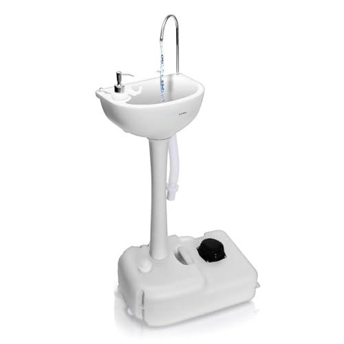 SereneLife Portable Camping Sink w/Towel Holder & Soap Dispenser-19L Water Capacity Hand Wash Basin Stand w/Rolling Wheels-for Outdoor Events, Gatherings, Worksite & Camping- SLCASN18, Standard, White - CookCave