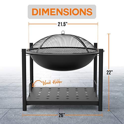 SereneLife Portable Outdoor Wood Fire Pit - 2-in-1 Steel BBQ Grill 26" Wood Burning Fire Pit Bowl w/ Mesh Spark Screen, Cover Log Grate, Wood Fire Poker for Camping, Picnic, Bonfire - SLCARFP54 - CookCave
