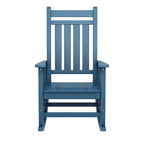 SERWALL Oversized Rocking Chair, Outdoor Rocking Chair for Adults, All Weather Resistant Porch Rocker for Lawn Garden, Blue - CookCave