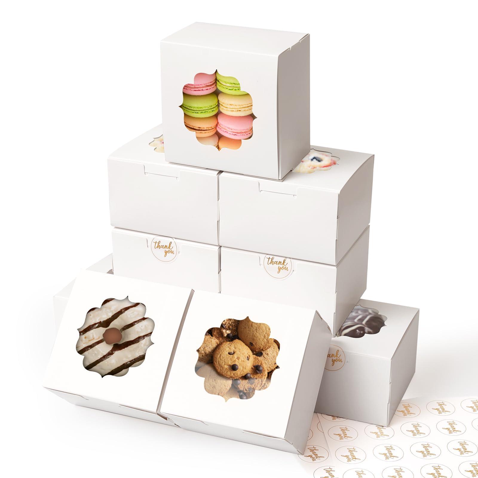 Shallive 4-Inch Small Cookie Boxes 50Pcs White - Bakery Treat Box with ...