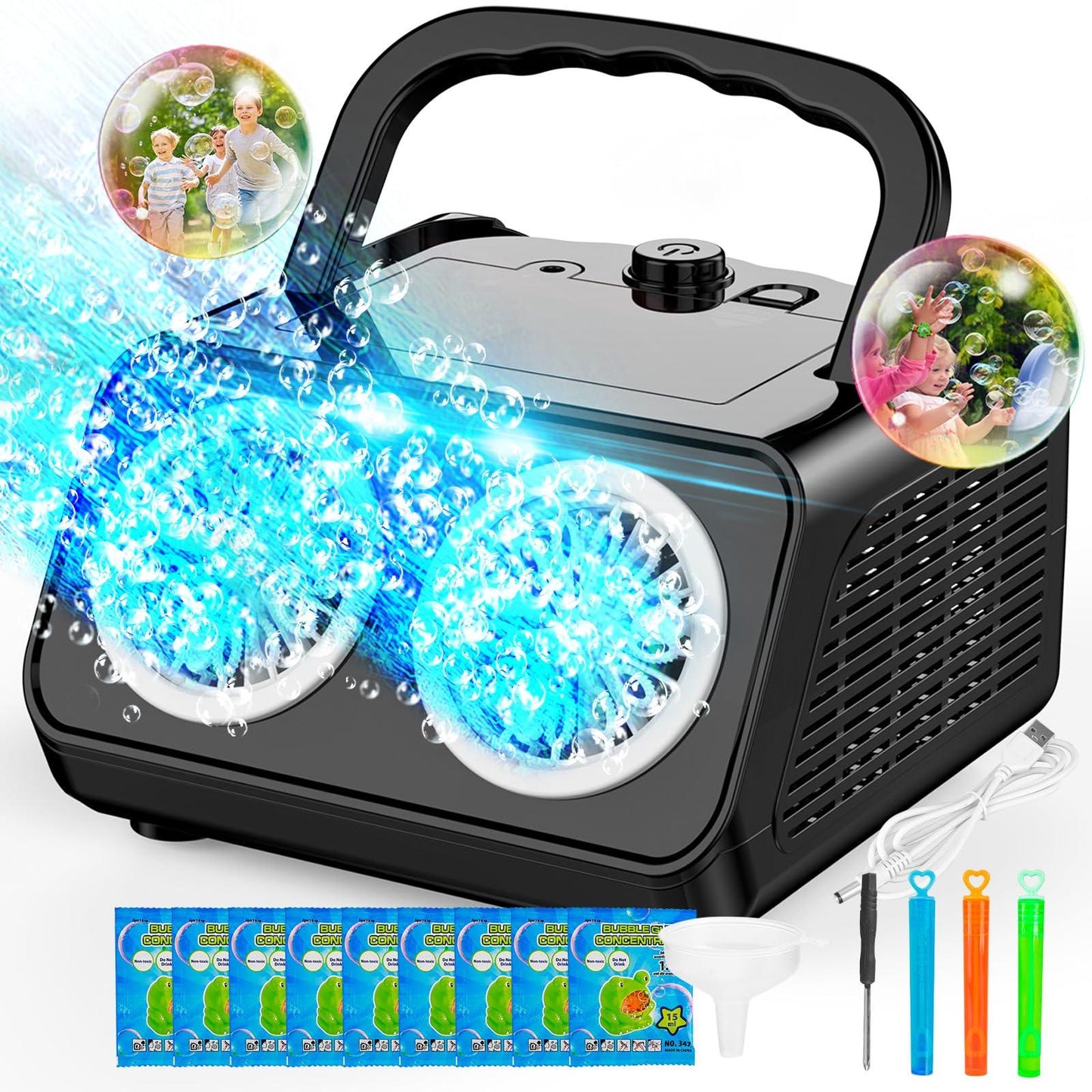 SHCKE Automatic Bubble Machine Upgrade Bubble Blower with 2 Fans, 20000+ Bubbles Per Minute Bubbles for Kids Portable Bubble Maker Operated by Plugin or Batteries for Indoor Outdoor Birthday Party - CookCave