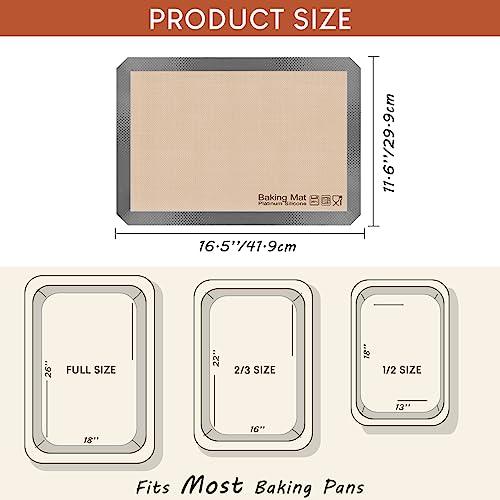 Silicone Baking Mat, Sopito Non Stick, Food Safe Cookie Baking Mat, Heat Resistant 480℉ Oven Liners, Length 16.5'' Width 11.6'', 2 PCS-Grey - CookCave