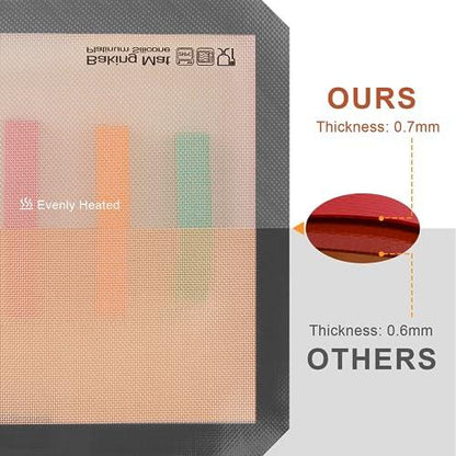 Silicone Baking Mat, Sopito Non Stick, Food Safe Cookie Baking Mat, Heat Resistant 480℉ Oven Liners, Length 16.5'' Width 11.6'', 2 PCS-Grey - CookCave