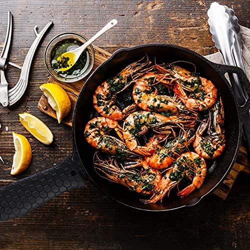 Silicone Hot Handle Holder, 8 Pieces Pot Holders Cover Silicone Assist Handle Holder Non Slip Pot Holders Rubber Heat Resistant Pot for Frying Cast Iron Skillet Metal Pan (Black) - CookCave