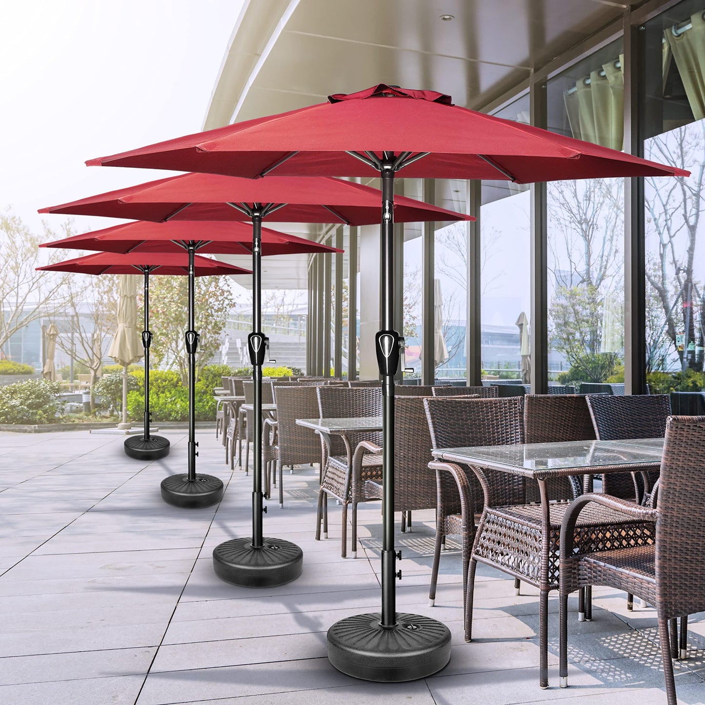 Simple Deluxe 9' Patio Umbrella Outdoor Table Market Yard Umbrella with Push Button Tilt/Crank, 8 Sturdy Ribs for Garden, Deck, Backyard, Pool, Red - CookCave