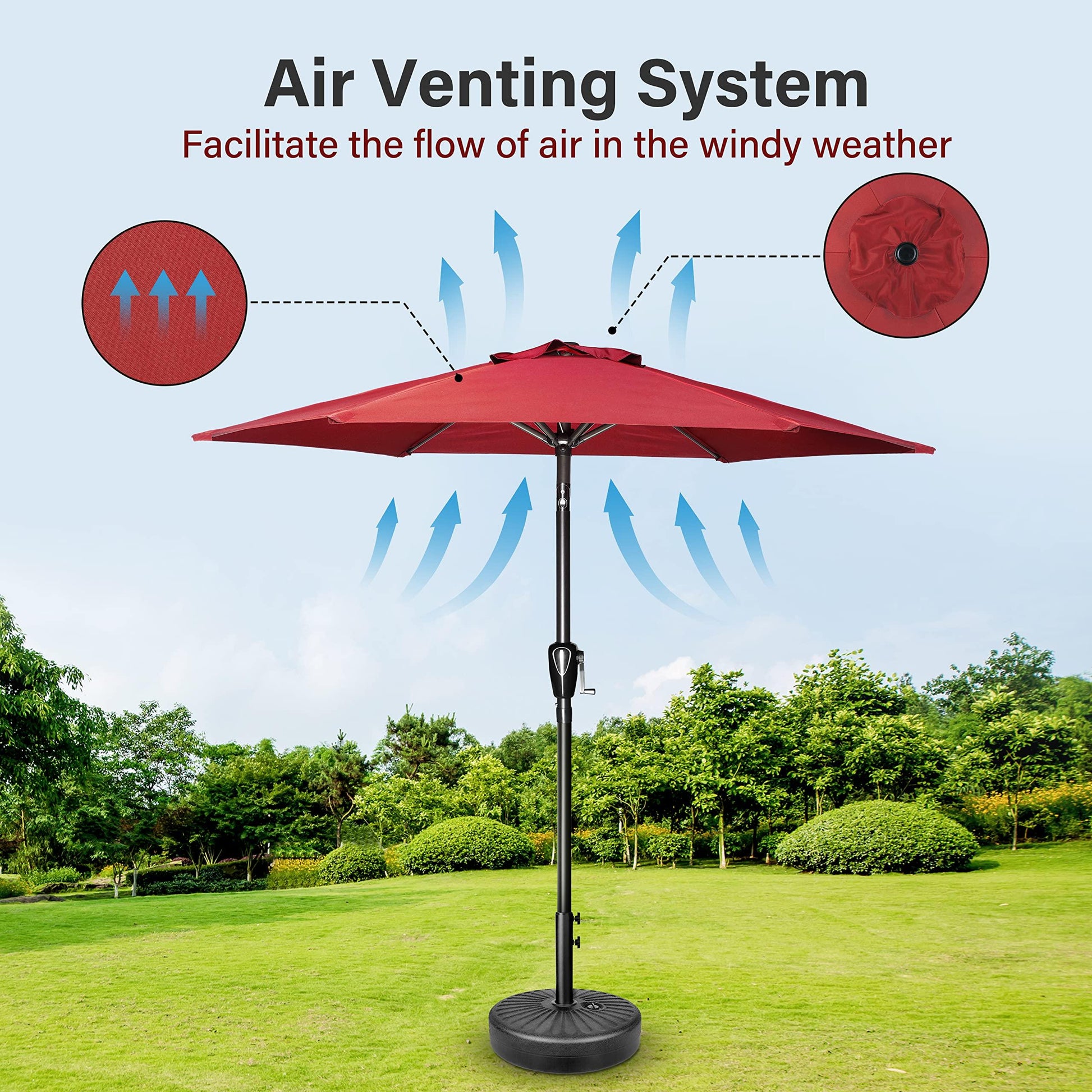 Simple Deluxe 9' Patio Umbrella Outdoor Table Market Yard Umbrella with Push Button Tilt/Crank, 8 Sturdy Ribs for Garden, Deck, Backyard, Pool, Red - CookCave