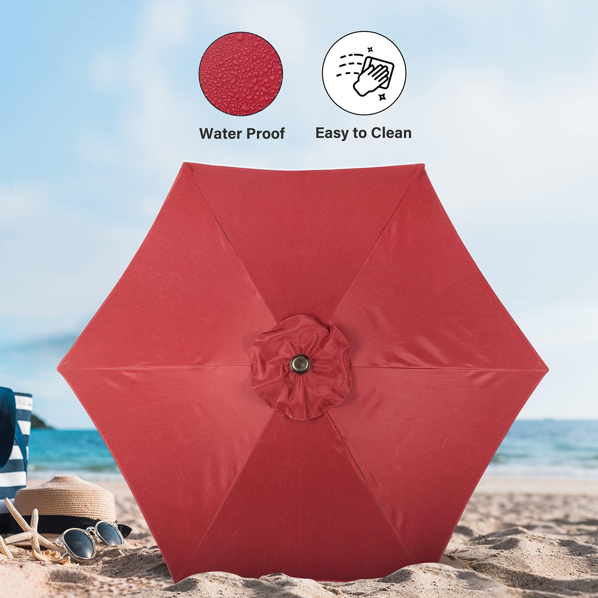 Simple Deluxe 9' Patio Umbrella Outdoor Table Market Yard Umbrella with Push Button Tilt/Crank, 8 Sturdy Ribs for Garden, Deck, Backyard, Pool, Red - CookCave