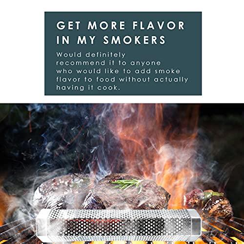 Smoke Tube - 12'' Smoke Tube for Pellet Grill 5 Hours of Billowing Smoke, Stainless Steel Pellet Smoker Tube for All Grill or Smoker, Hot or Cold Smoking - CookCave