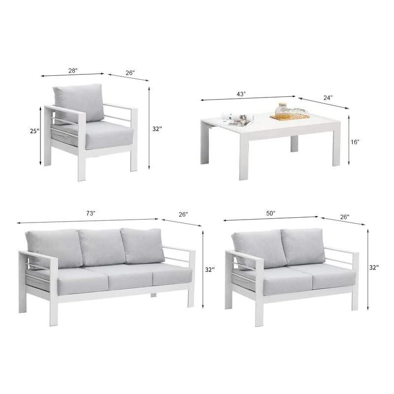 Solaste Aluminum Patio Furniture Set,5 Pieces Modern Outdoor Conversation Set Sectional Sofa with Upgrade Cushion and Coffee Table,White - CookCave