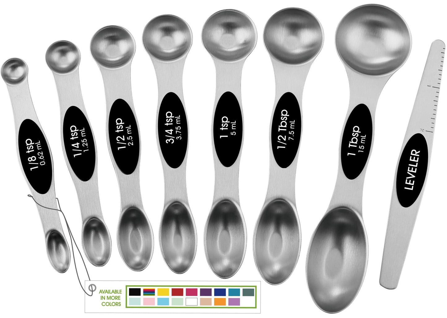 Spring Chef Magnetic Measuring Spoons Set with Strong N45 Magnets, Heavy Duty Stainless Steel Metal, Fits in Most Kitchen Spice Jars for Baking & Cooking, BPA Free, Black, Set of 8 with Leveler - CookCave