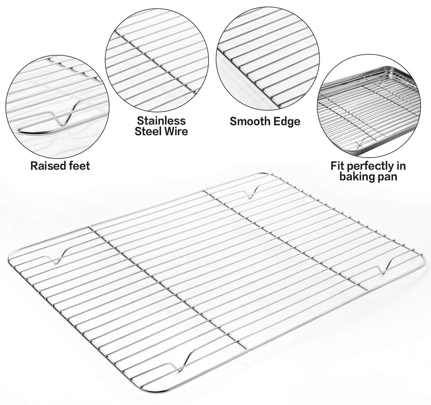 Stainless Steel Baking Sheet Tray Cooling Rack with Silicone Baking Mat Set, Cookie Pan , Set of 6 (2 Sheets + 2 Racks + 2 Mats), Non Toxic, Heavy Duty & Easy Clean - CookCave