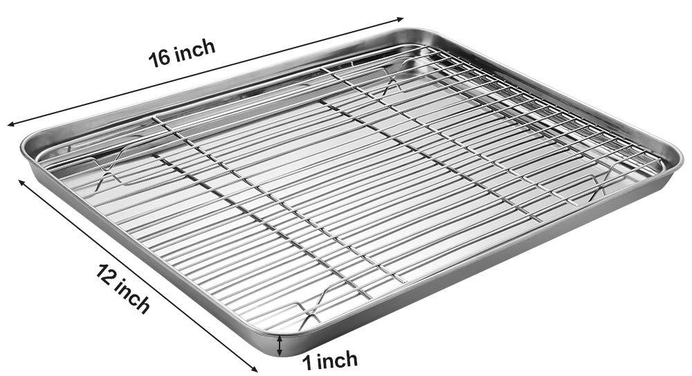 Stainless Steel Baking Sheet Tray Cooling Rack with Silicone Baking Mat Set, Cookie Pan , Set of 6 (2 Sheets + 2 Racks + 2 Mats), Non Toxic, Heavy Duty & Easy Clean - CookCave