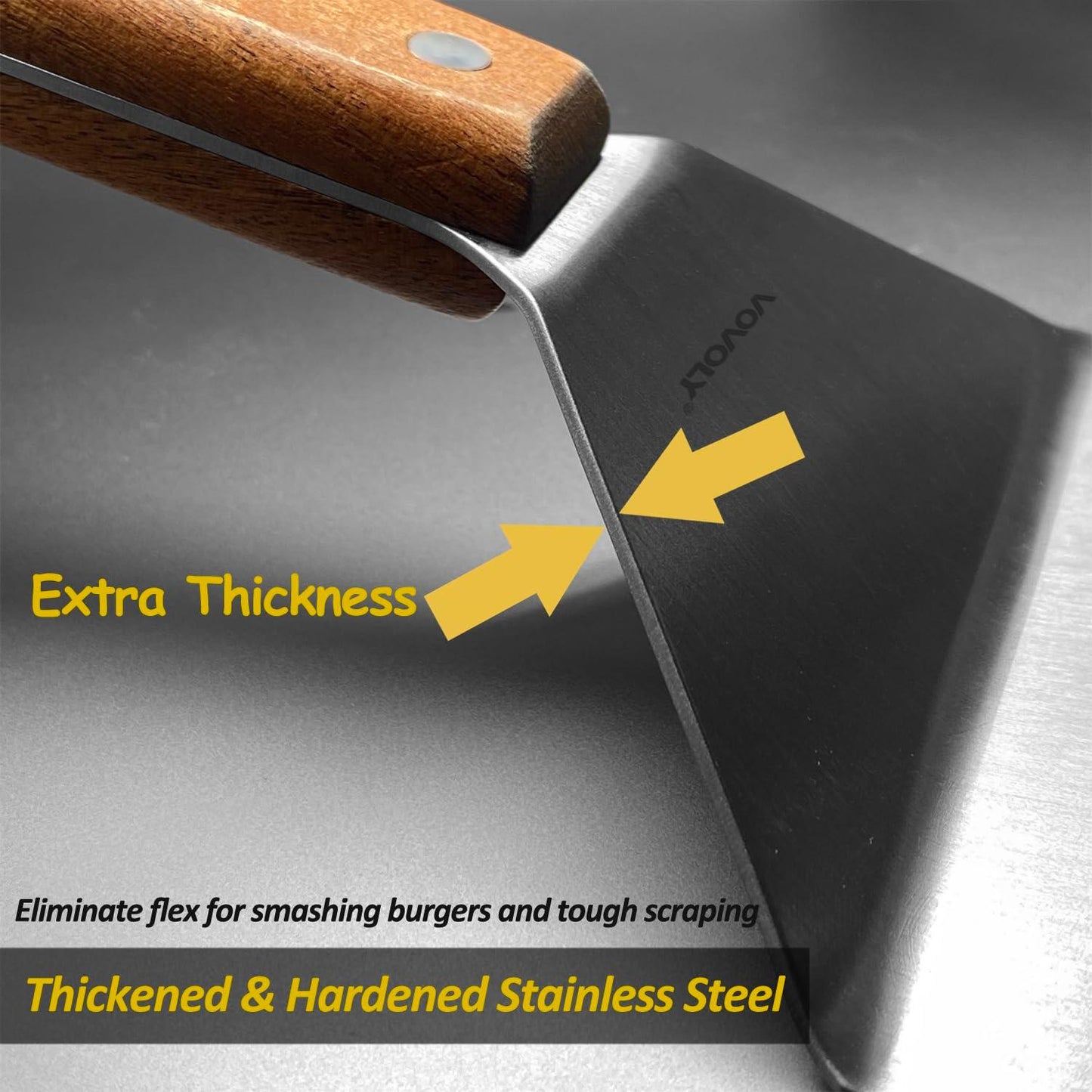 Stainless Steel Metal Spatula, 3x8 inch Long Griddle Spatula, Hamburger Smasher Turner Scraper - Pancake Flipper - BBQ Spatula and Flat Top Griddle Spatula - Commercial Grade - CookCave