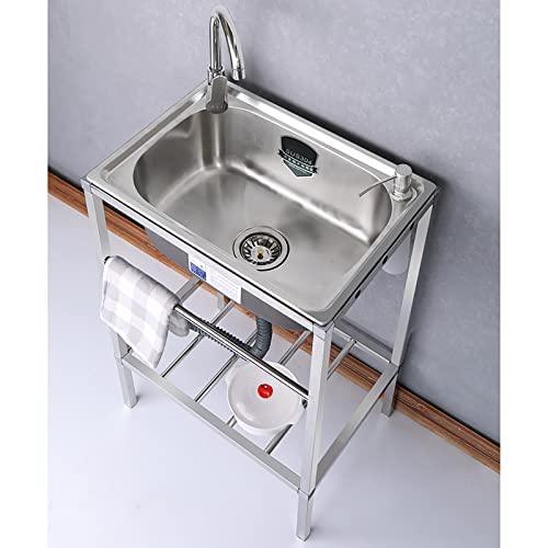 Stainless Steel Utility Sink w/Faucet, Outdoor Station for Washing, Commercial Kitchen Prep for Laundry/Backyard/Garage, with Drainboard Sinks Kit, 1 Compartment ( Color : Cold water tap , Size : 54*4 - CookCave
