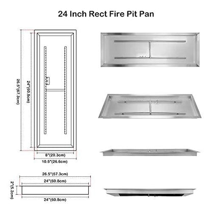 Stanbroil 24 inch Rectangular Drop-in Fire Pit Pan with Spark Ignition Kit Propane Gas Version, Rated for up to 90,000 BTU’s - CookCave
