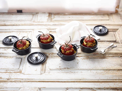 Staub Cast Iron 0.25-qt Mini Round Cocotte - Matte Black, Made in France - CookCave