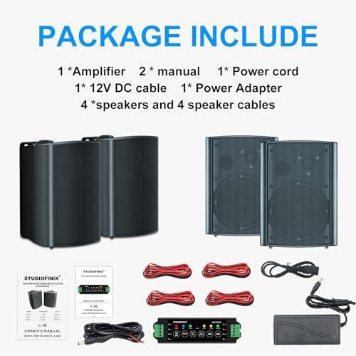 STUDIOFINIX 800W 6.5 Inch Outdoor Bluetooth Speakers Waterproof Wired with Multifunctional Amplifier Wall Mount Weatherproof Loudspeaker System for Patio Garden Poolside Home(4 Speakers,Black) - CookCave