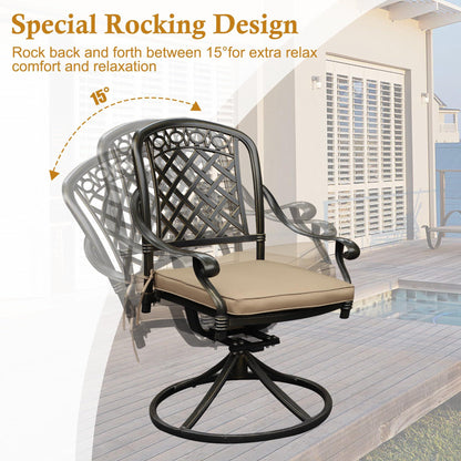 Sumshadow 2 Piece Cast Aluminum Outdoor Swivel Dining Chairs, All-Weather Patio Swivel Rocker Chair Sets with Cushion for Garden, Backyard, Poolside, Bistro (2 Pieces) - CookCave