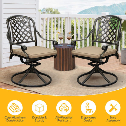 Sumshadow 2 Piece Cast Aluminum Outdoor Swivel Dining Chairs, All-Weather Patio Swivel Rocker Chair Sets with Cushion for Garden, Backyard, Poolside, Bistro (2 Pieces) - CookCave
