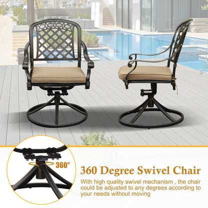 Sumshadow 2 Piece Cast Aluminum Outdoor Swivel Dining Chairs, All-Weather Patio Swivel Rocker Chair Sets with Cushion for Garden, Backyard, Poolside, Bistro (2 Pieces) - CookCave