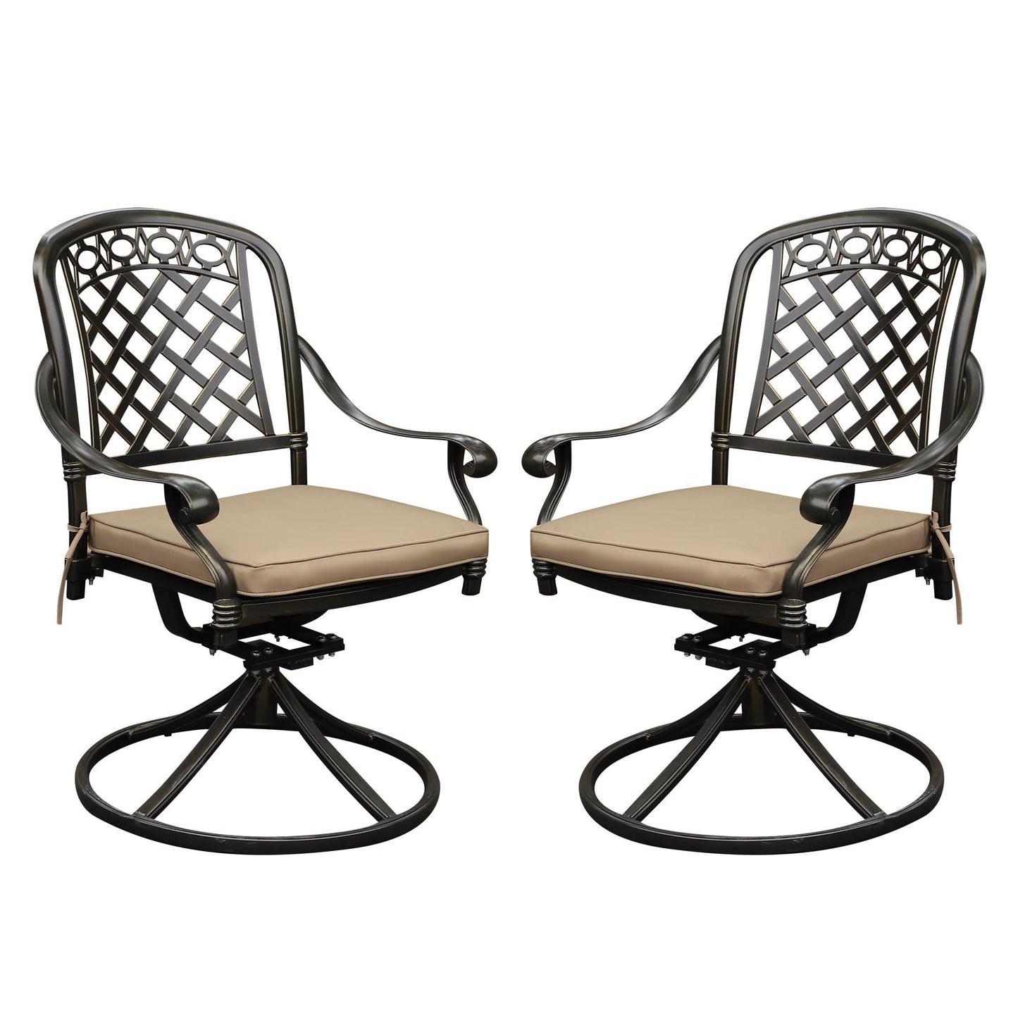 Sumshadow 2 Piece Cast Aluminum Outdoor Swivel Dining Chairs, All-Weather Patio Swivel Rocker Chair Sets with Cushion for Garden, Backyard, Poolside, Bistro (2 Pieces) - CookCave