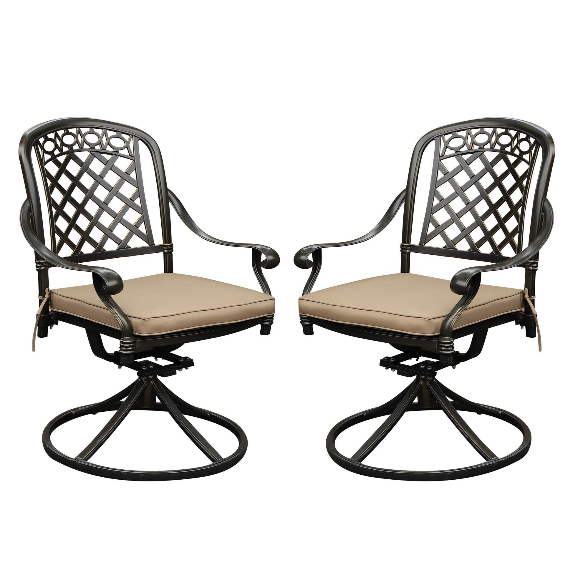 Sumshadow 2 Piece Cast Aluminum Outdoor Swivel Dining Chairs, All-Weather Patio Swivel Rocker Chair Sets with Cushion for Garden, Backyard, Poolside, Bistro (2 Pieces) - CookCave