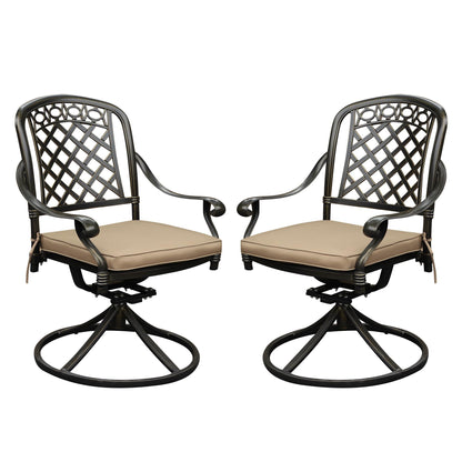 Sumshadow 2 Piece Cast Aluminum Outdoor Swivel Dining Chairs, All-Weather Patio Swivel Rocker Chair Sets with Cushion for Garden, Backyard, Poolside, Bistro (2 Pieces) - CookCave